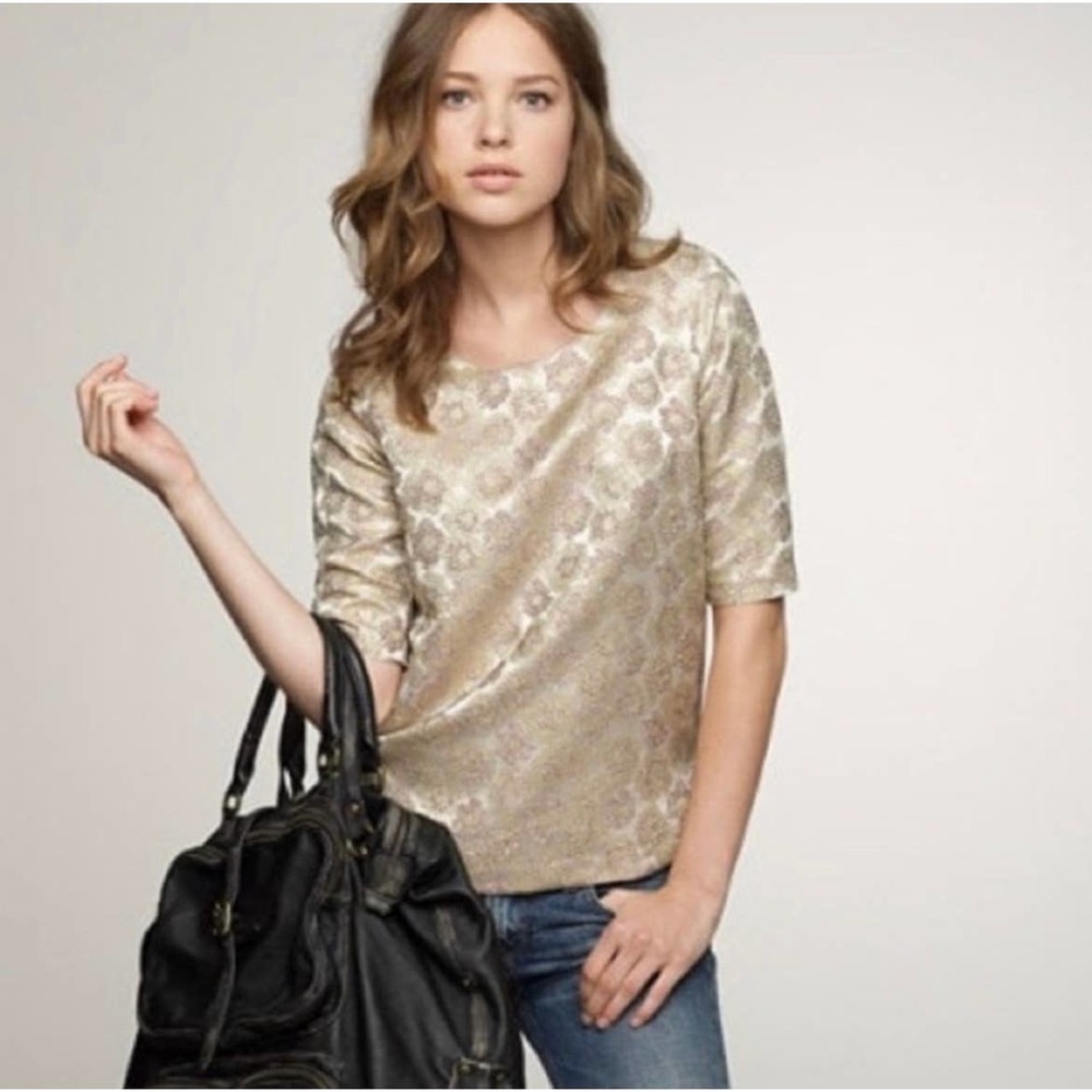 J. Crew Silk Blend Gold Metallic Shimmering Top NWT Size 4